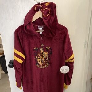Harry Potter Adult Hooded One-Piece Zip Up Pajama Unisex Gryffindor XL NWT